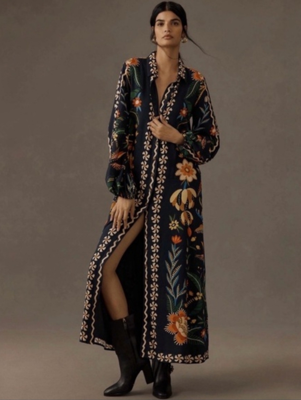 Farm Rio Navy Floral Button-Up Shirt Dress